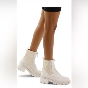 Chelsea Ankle Boots Platform Lug Sole Chunky Block Heel Zipper Elastic Knit